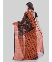 DESH BIDESH Women`s Hirokduti Resham Dhakai jamdani Bengal Pure Cotton Handloom Saree without Blouse Piece(Black Orange)